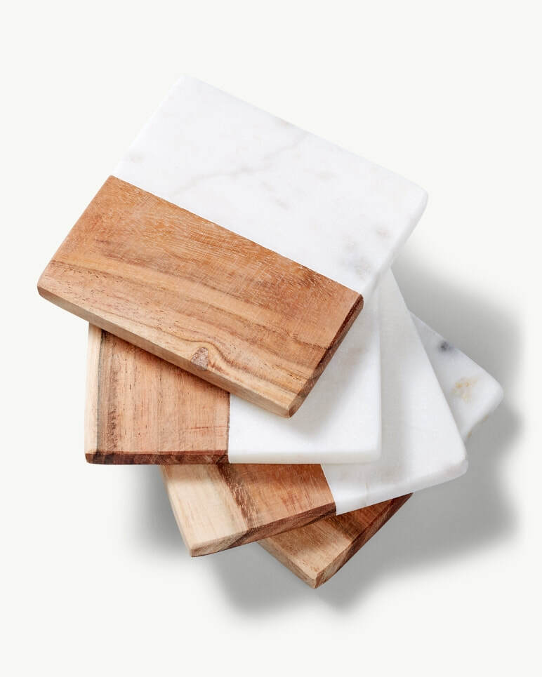 Rustic Farmhouse Acacia Wood & Marble Coasters • Chicago Bar Store - Bar  tools, accessories, equipment, and gifts